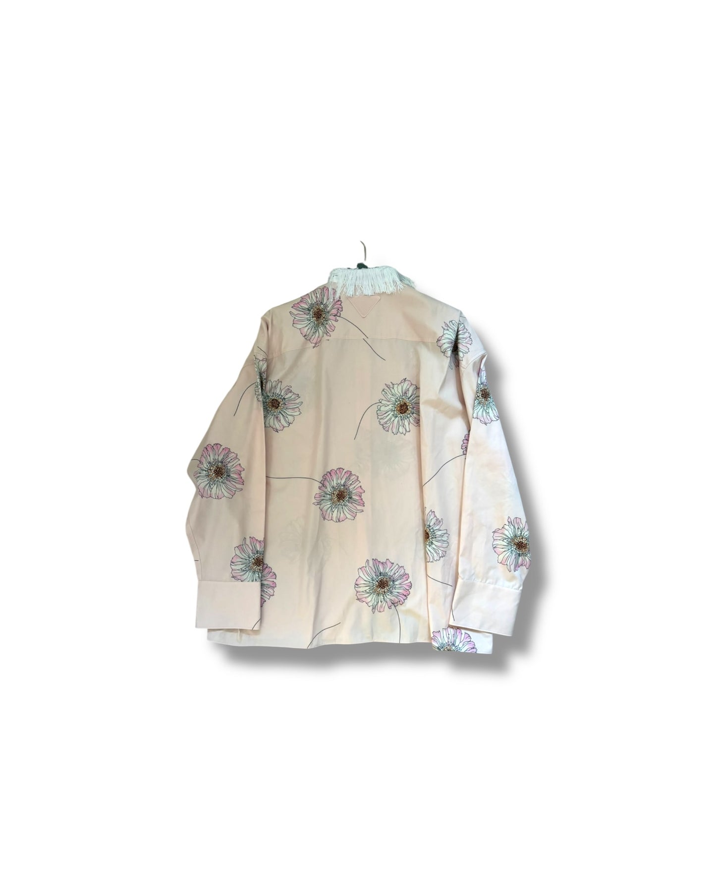 Prada Floral Cotton Shirt with Feather Collar – Size 40 - The Luxury Savvy
