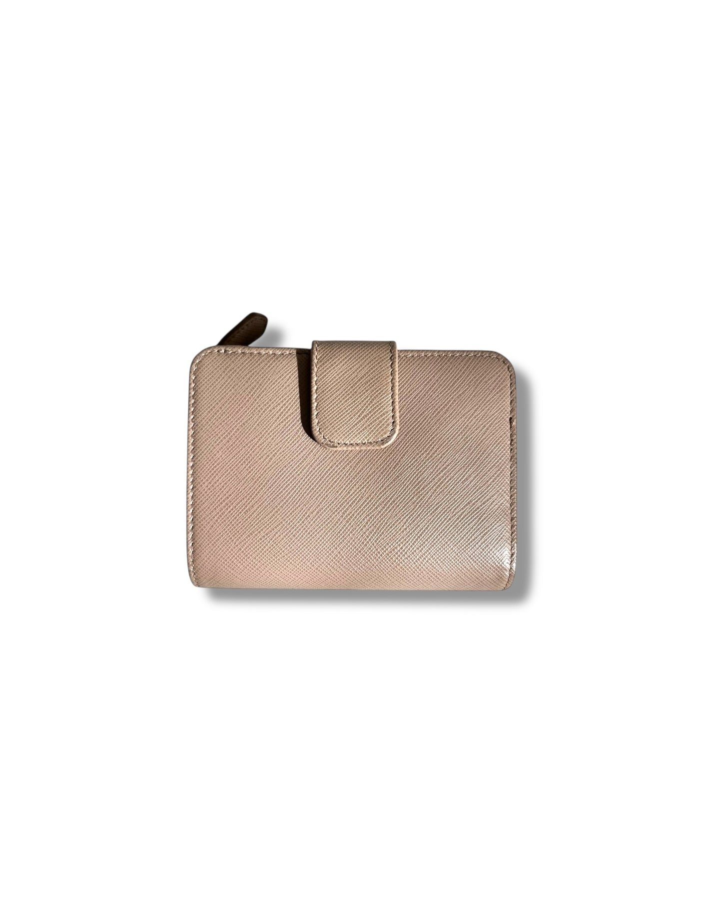 Prada Saffiano Leather Compact Wallet – Beige & Red - The Luxury Savvy