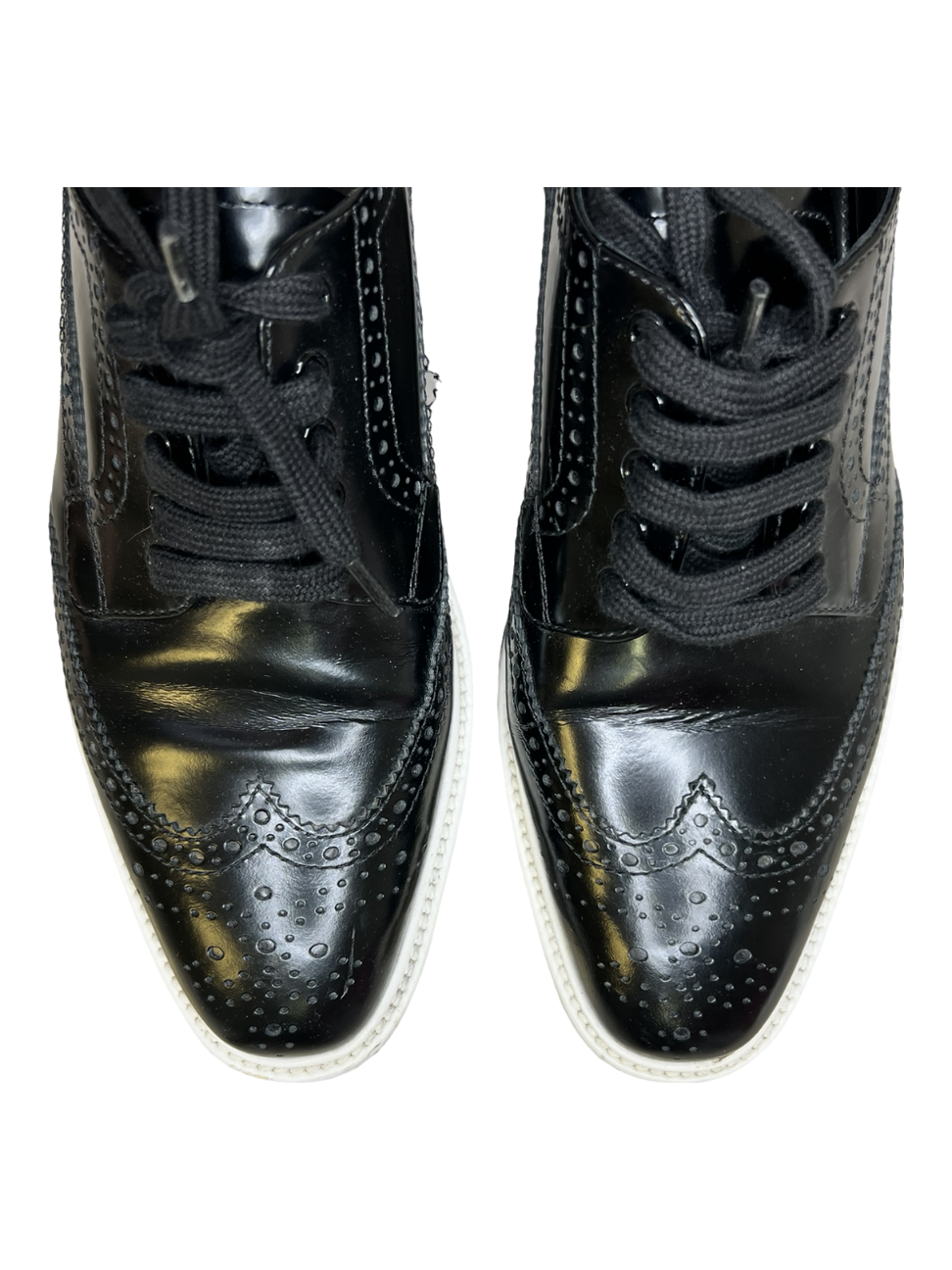 PRADA LEATHER PLATFORM BROGUE SHOES IN NAVY