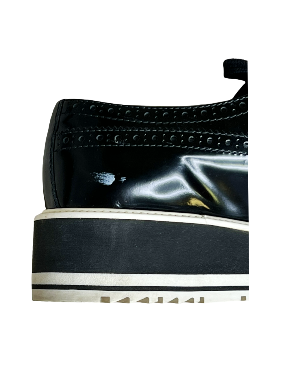 PRADA LEATHER PLATFORM BROGUE SHOES IN NAVY