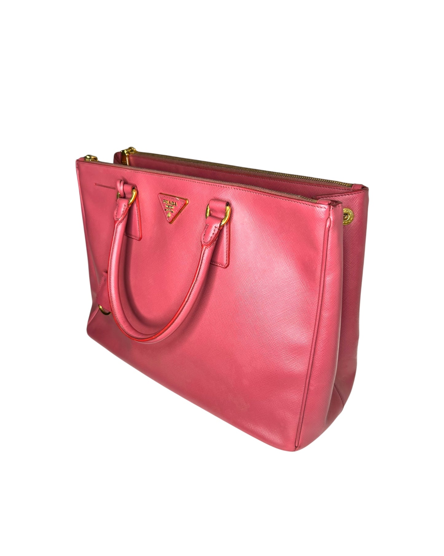 Prada Galleria Large Double Zip Tote Bag – Pink Saffiano Leather - The Luxury Savvy