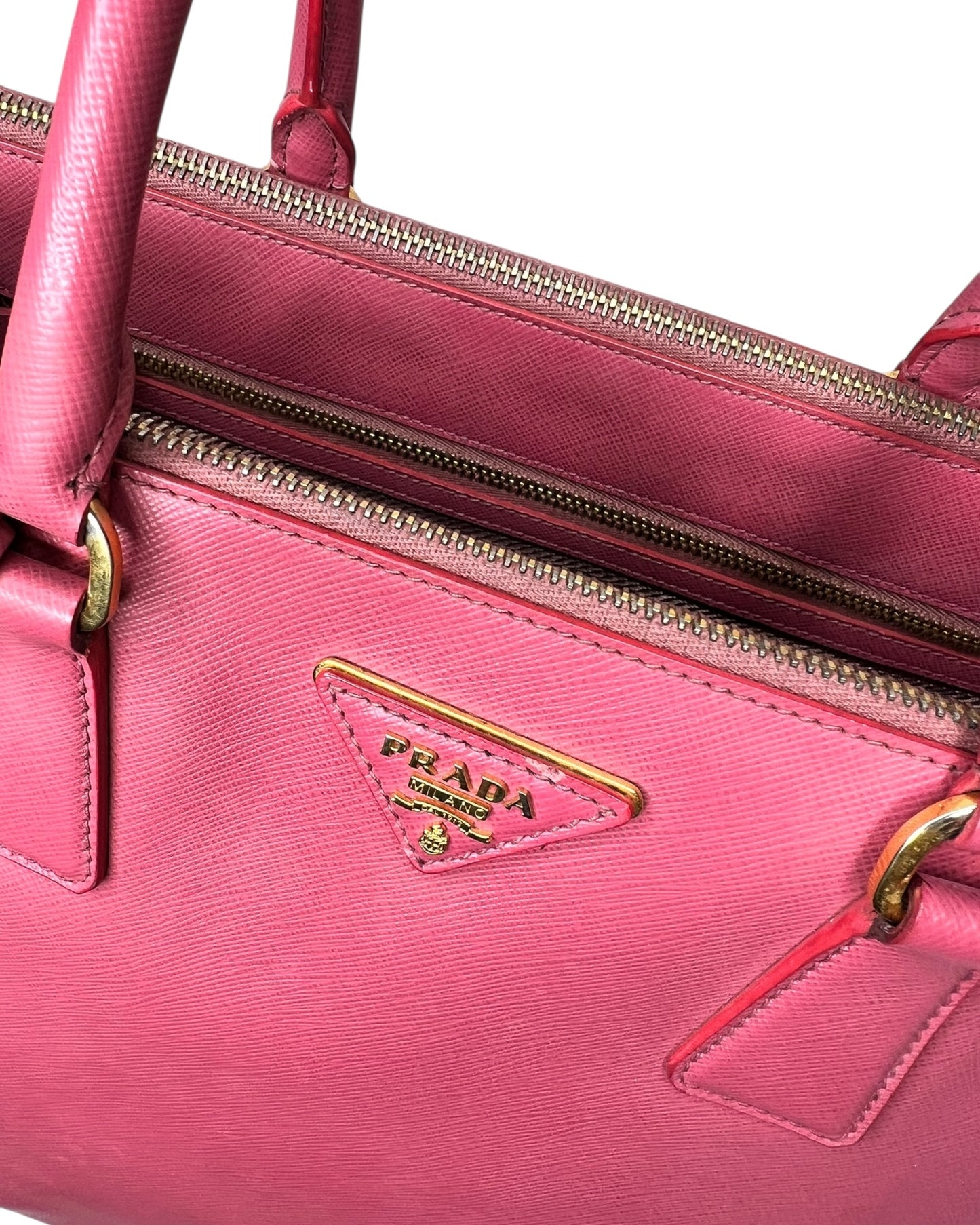 Prada Galleria Large Double Zip Tote Bag – Pink Saffiano Leather - The Luxury Savvy