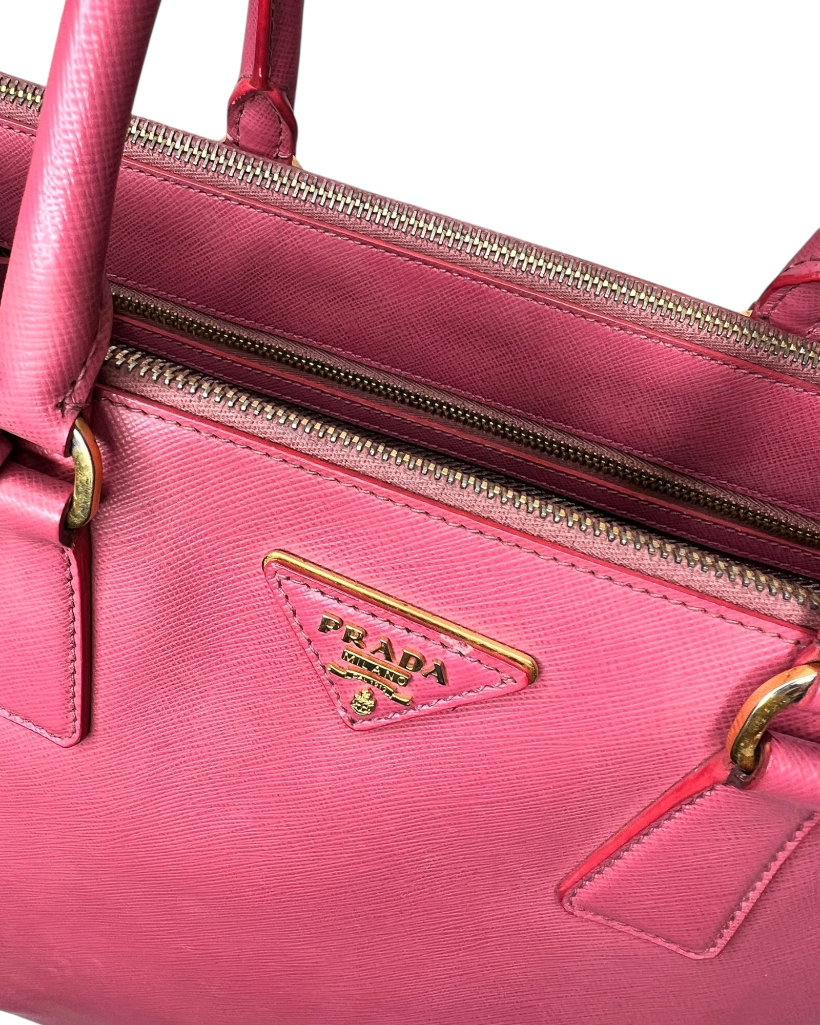 Prada Galleria Large Double Zip Tote Bag – Pink Saffiano Leather - The Luxury Savvy