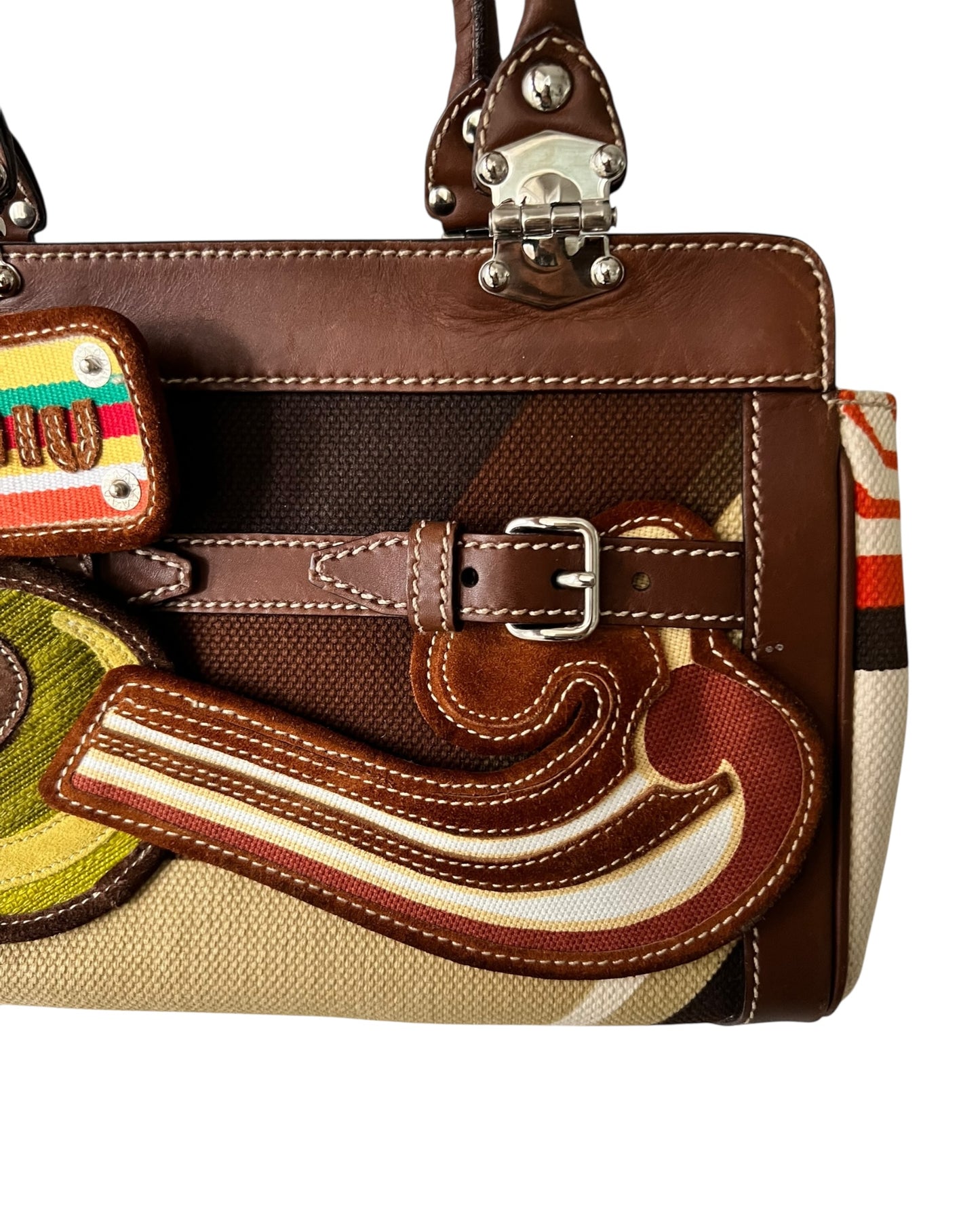 Miu Miu Multicolor Canvas and Leather Patchwork Tote – Very Good Condition