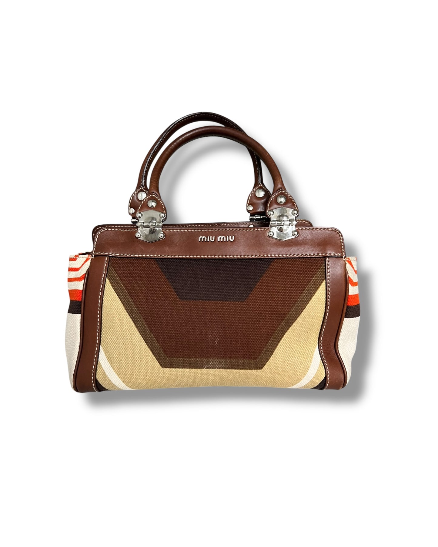 Miu Miu Multicolor Canvas and Leather Patchwork Tote – Very Good Condition