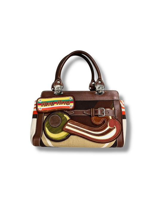 Miu Miu Multicolor Canvas and Leather Patchwork Tote – Very Good Condition