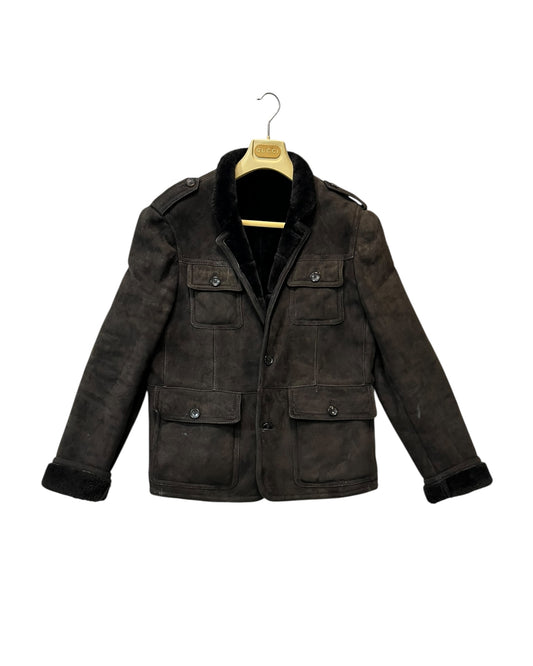 Gucci Men’s Shearling-Lined Suede Jacket – Brown (Size 52, Made in Italy)