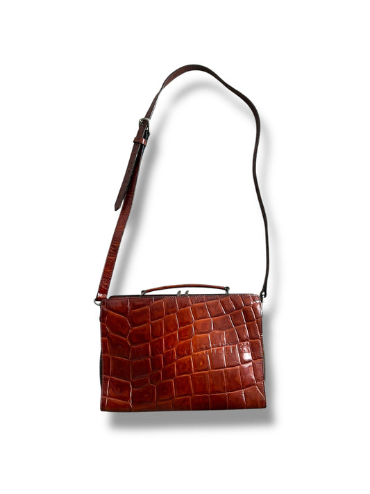 Vintage Croc-Embossed Structured Bag – Tan Colour