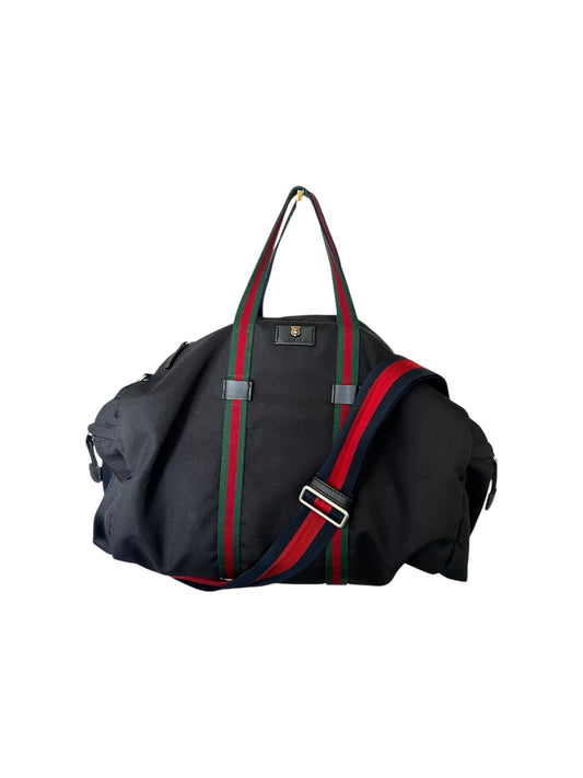 Gucci Black Technical Canvas Animalier Web Duffle Bag
