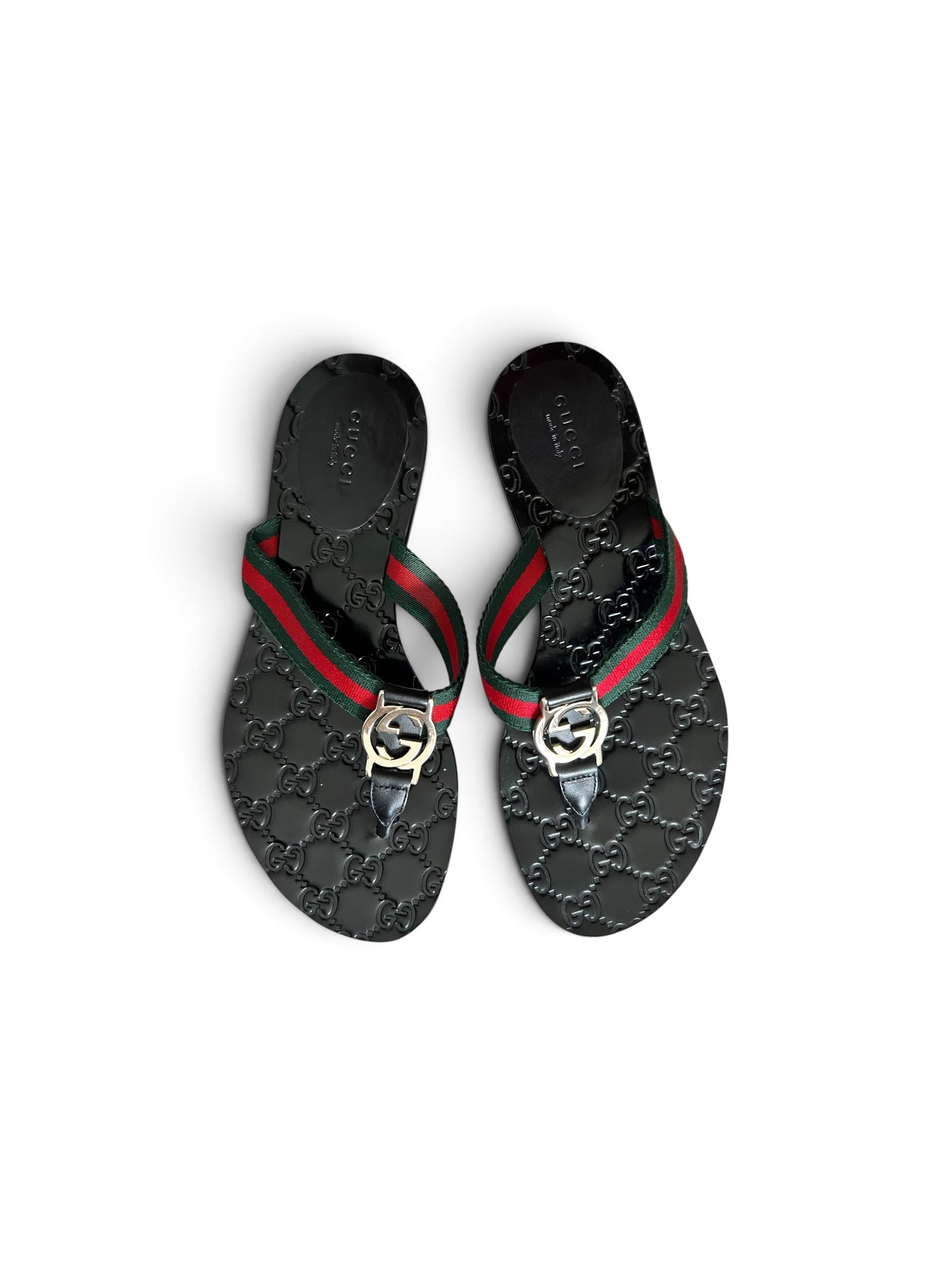 Gucci Interlocking G Web Thong Sandals – Black Rubber – Size 36½