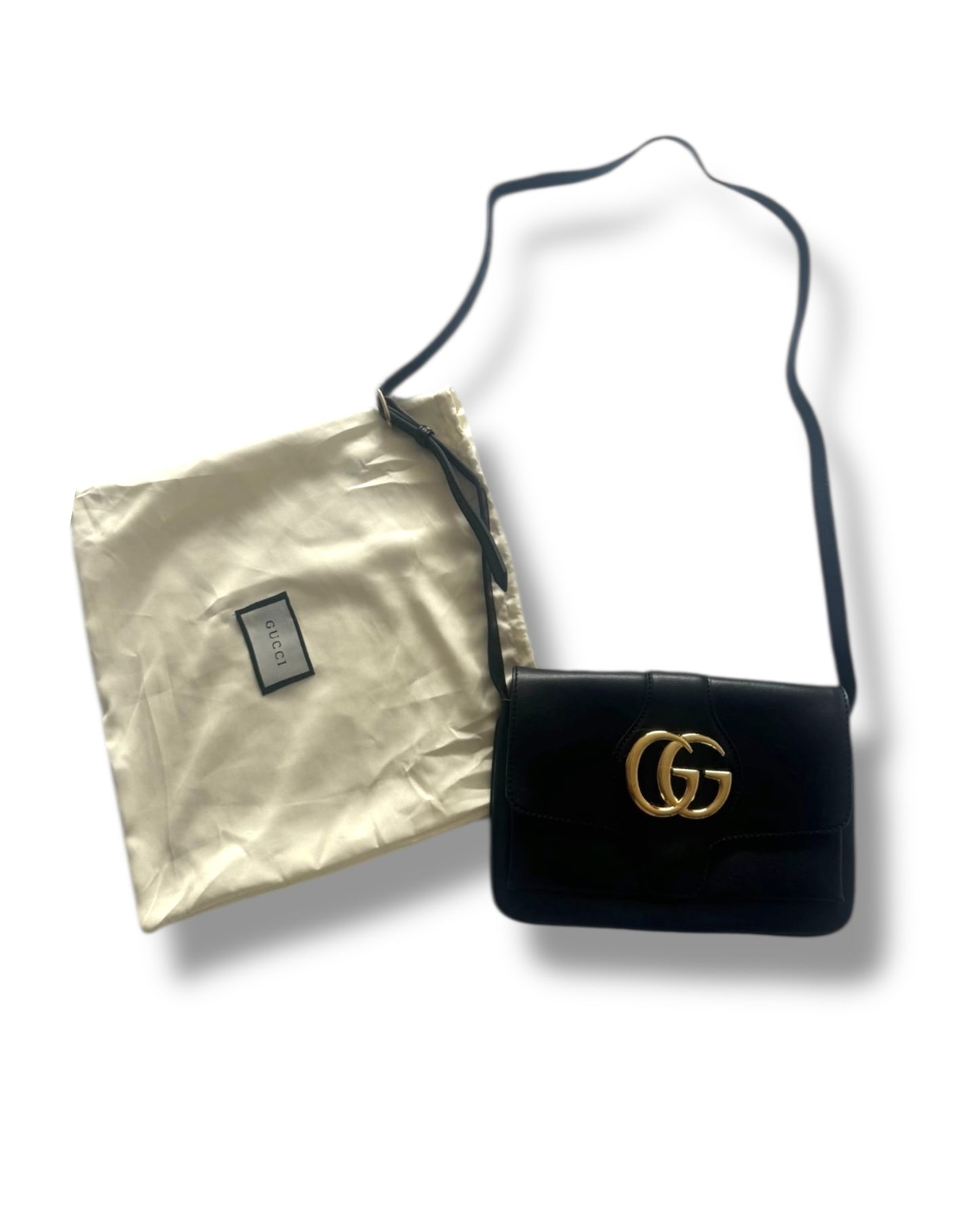 Gucci Arli Shoulder Bag - Black Leather - Gold GG