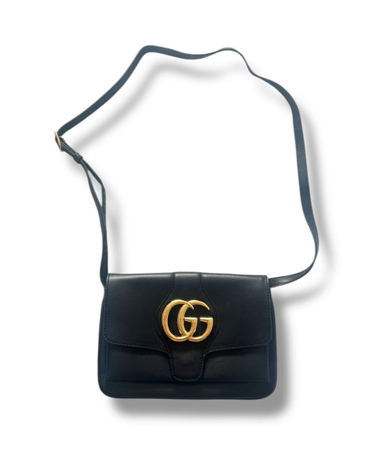 Gucci Arli Shoulder Bag - Black Leather - Gold GG