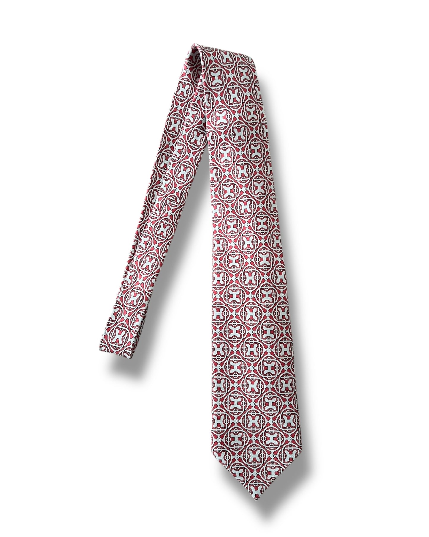 Hermès Men’s Silk Tie with Box – Rare Burgundy Geometric Design - The Luxury Savvy