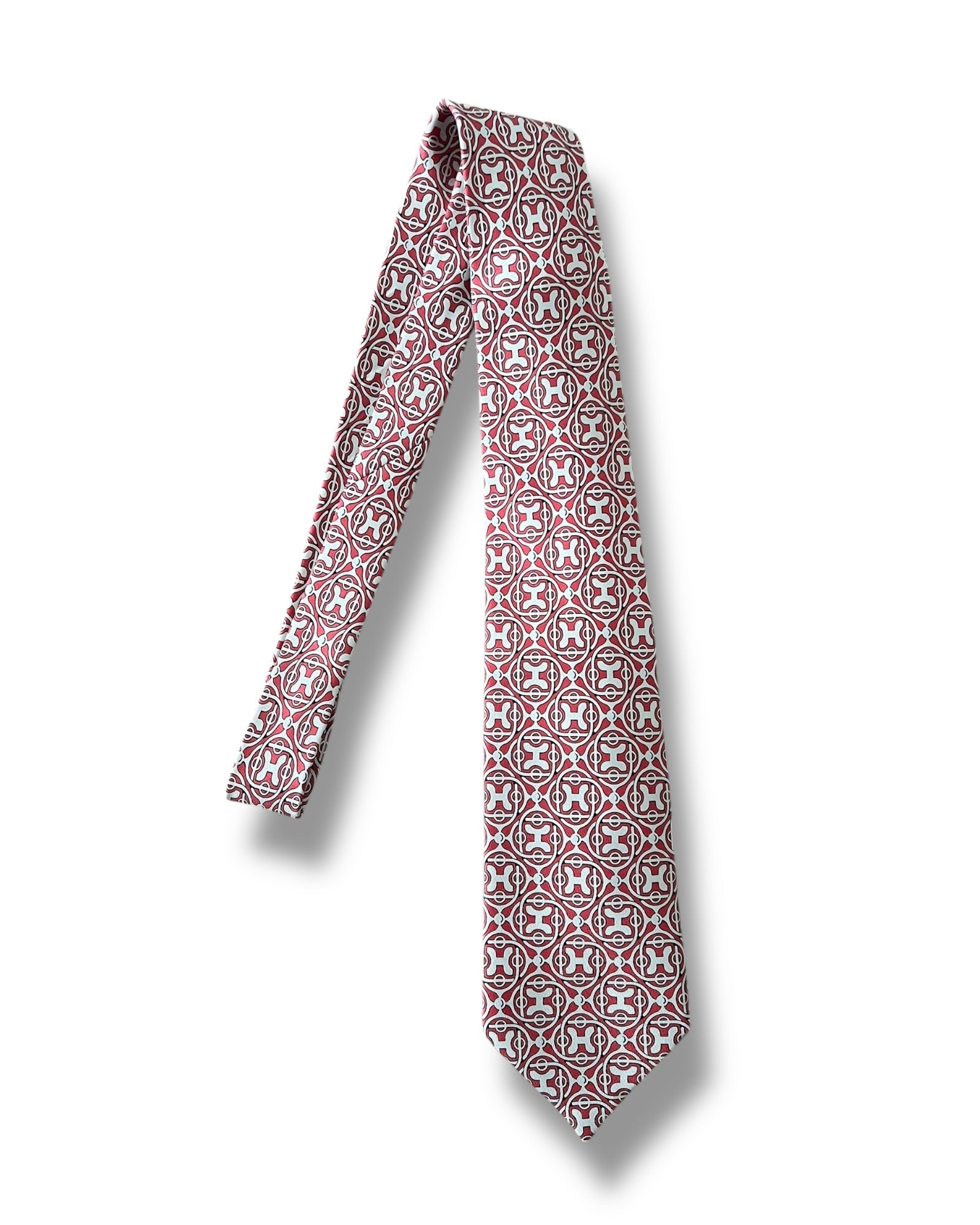 Hermès Men’s Silk Tie with Box – Rare Burgundy Geometric Design - The Luxury Savvy