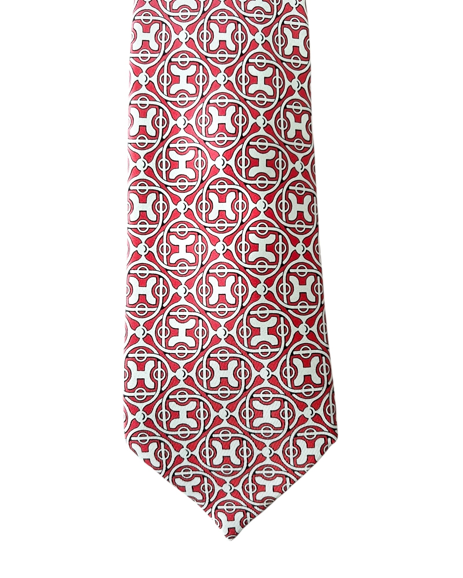 Hermès Men’s Silk Tie with Box – Rare Burgundy Geometric Design - The Luxury Savvy