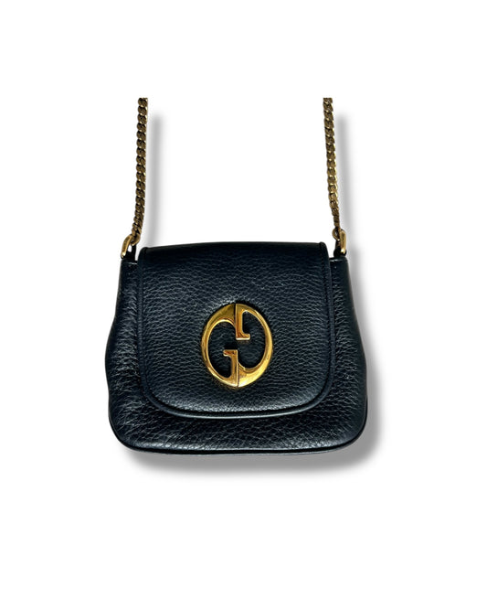 Gucci 1973 Leather Crossbody Bag – Black with Gold Hardware