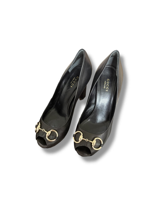 Gucci Horsebit Peep Toe Pumps – Black - 37.5