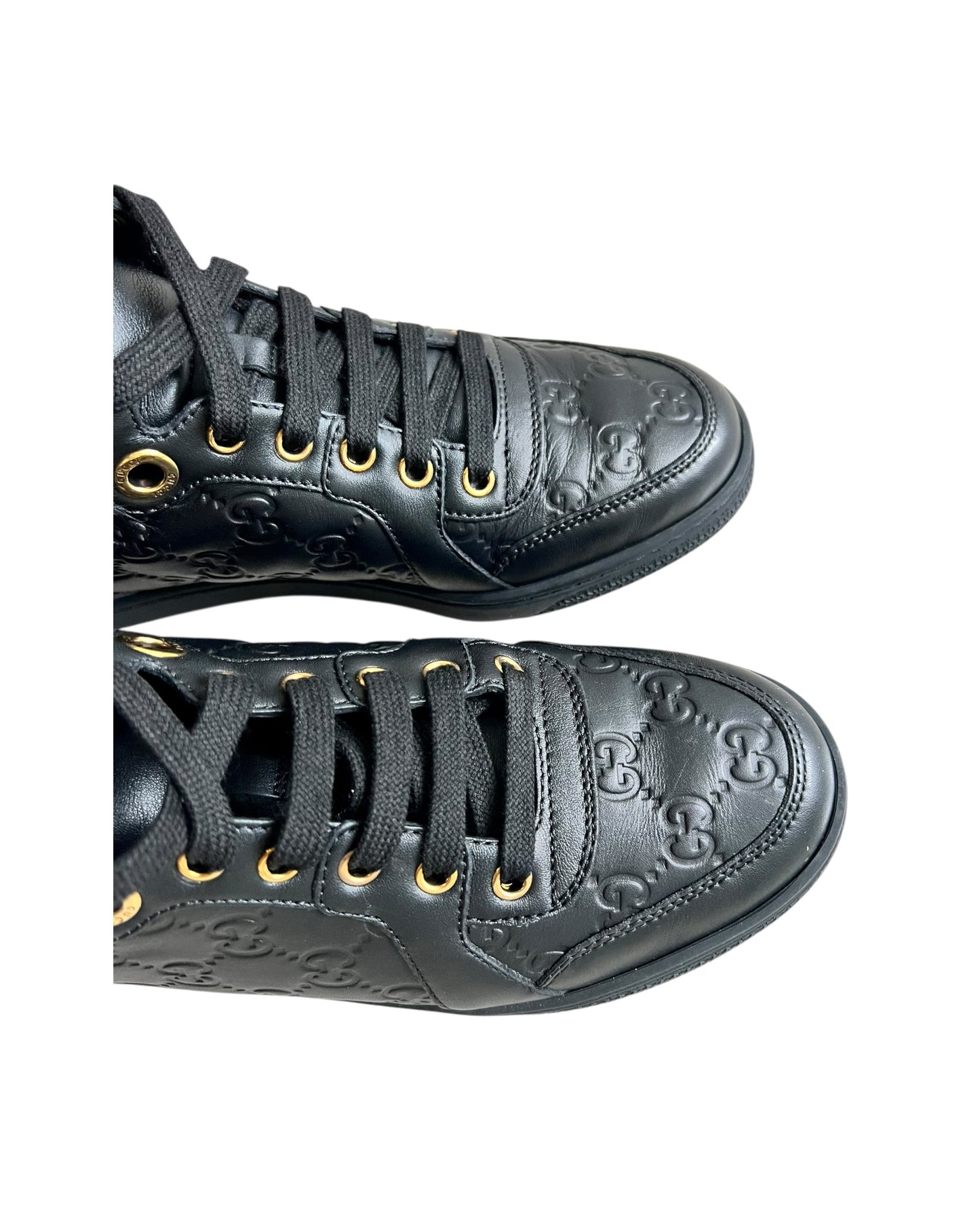 Gucci Black Leather Fur-Trimmed High-Top Sneakers – Size 38