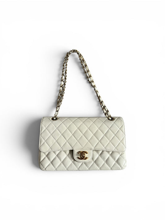 CHANEL Vintage Classic Double Flap Bag | Cream Caviar Leather | 24k Gold Plated Hardware - The Luxury Savvy