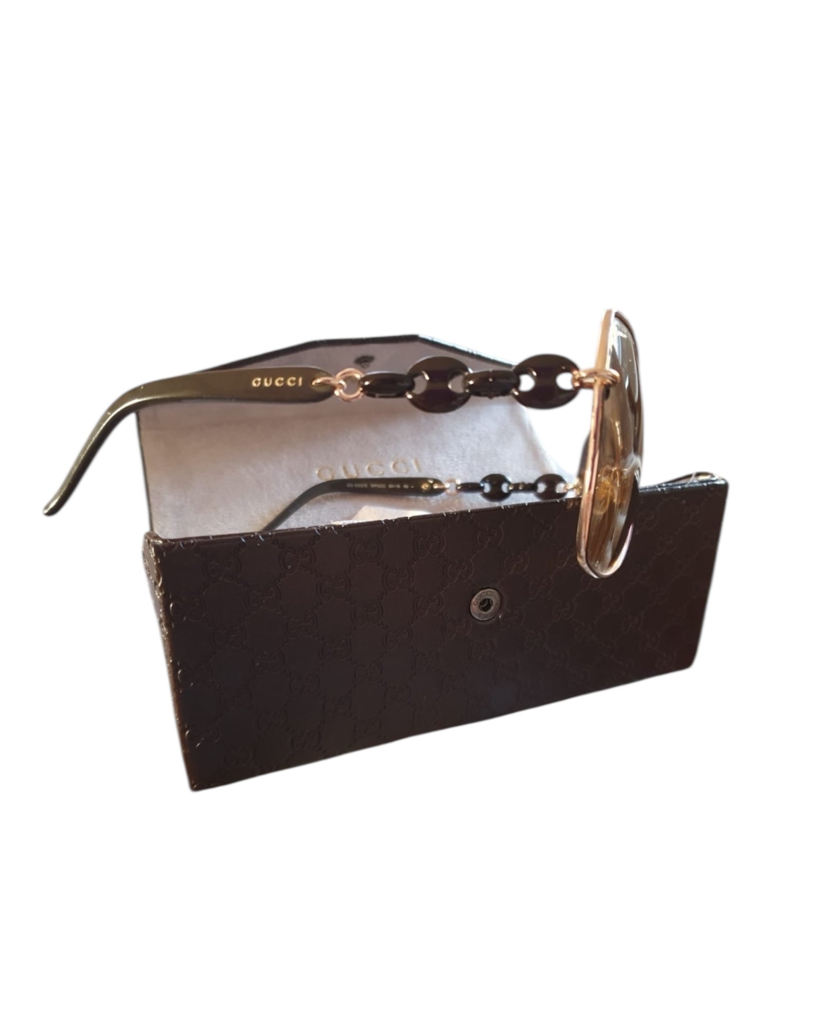 Gucci Black and Gold Chain-Link Sunglasses Gucci Chain Link Temple Round Acetate Frame Sunglasses In  main image 4
