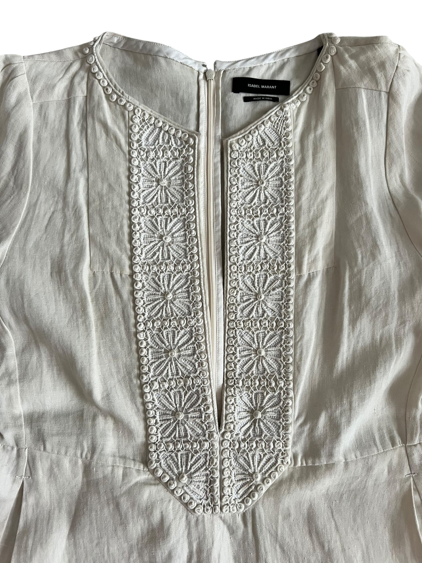 Isabel Marant Ivory Linen Embroidered Dress – Size 38 – Excellent Condition - The Luxury Savvy