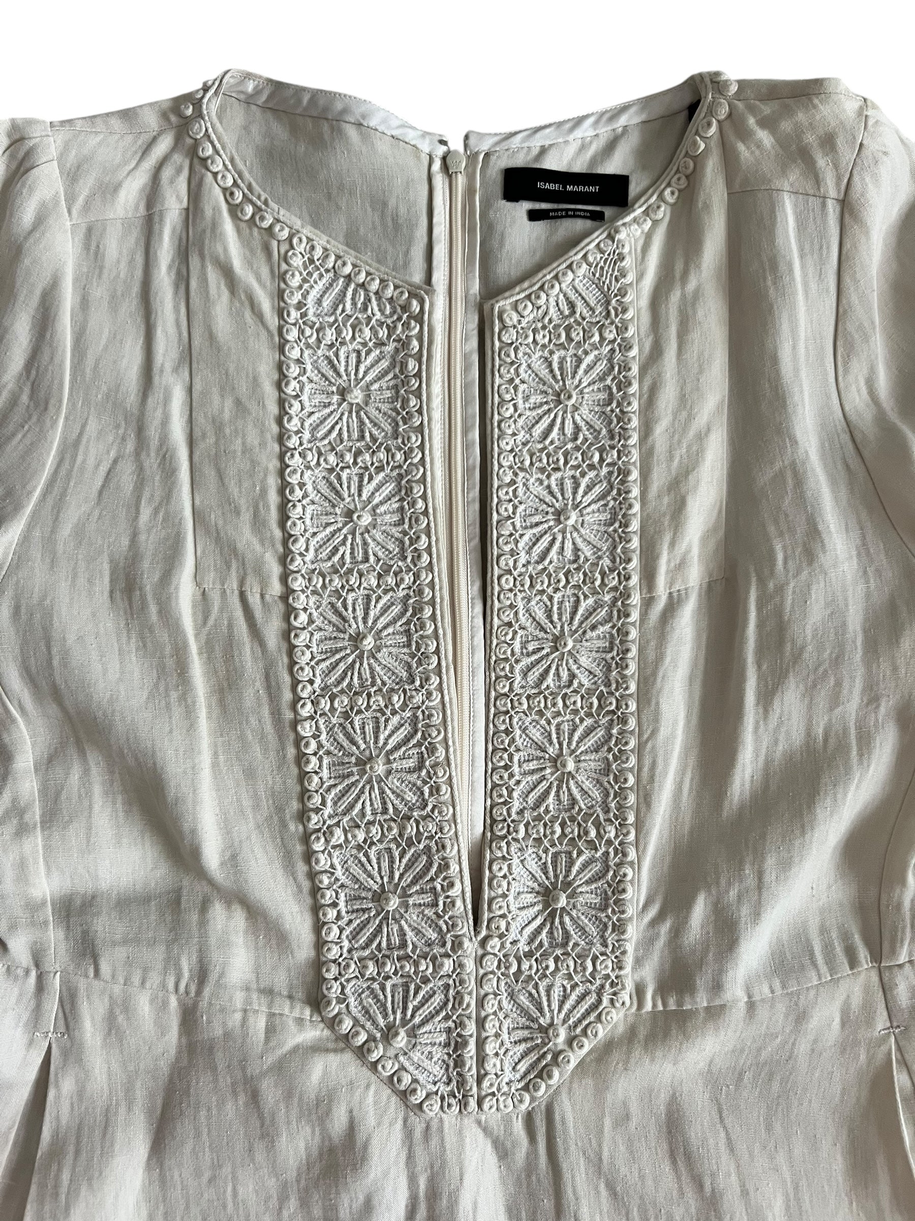 Isabel Marant Ivory Linen Embroidered Dress – Size 38 – Excellent Condition - The Luxury Savvy