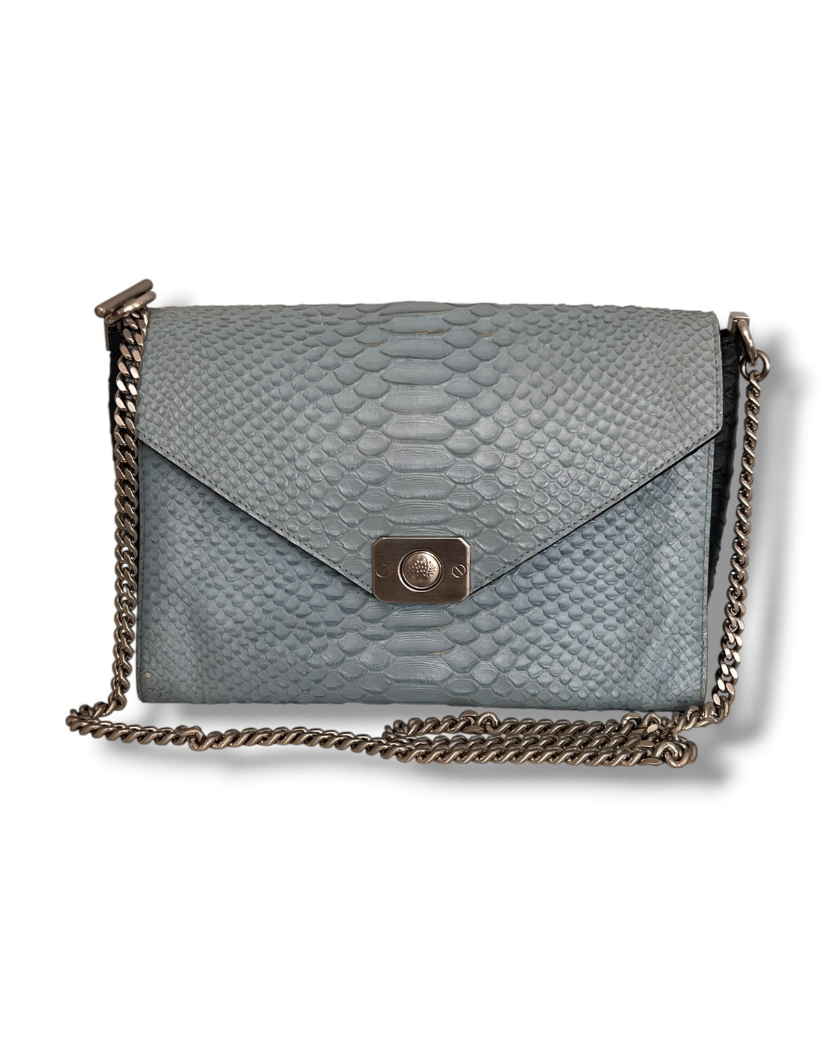 Mulberry Delphine Reversible Shoulder Bag – Midnight Blue &amp; Sky Blue Python-Embossed Leather - The Luxury Savvy